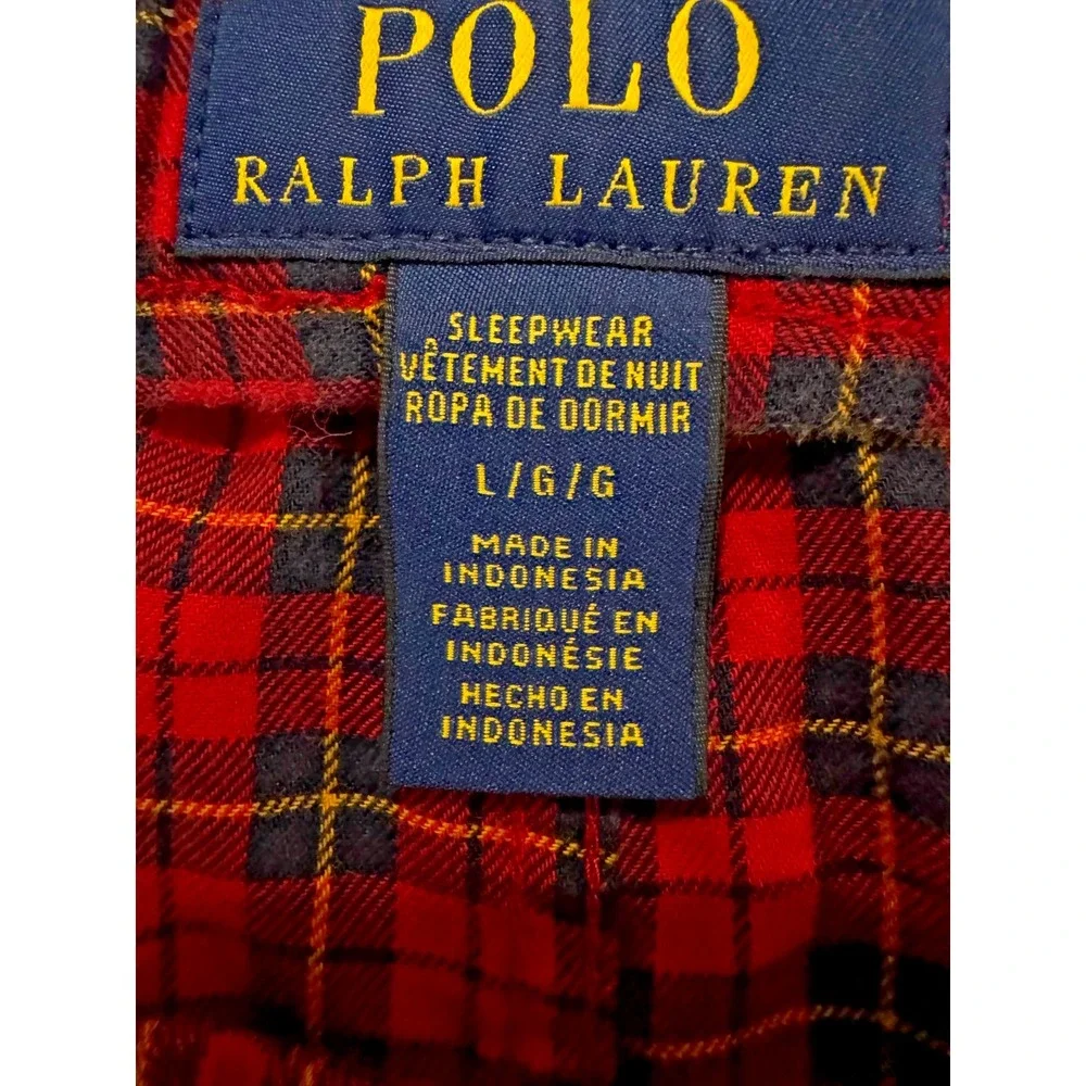 Polo Ralph Lauren Sleepwear PJ Pants Red Tartan Micro Plaid Men's L Yellow Pony